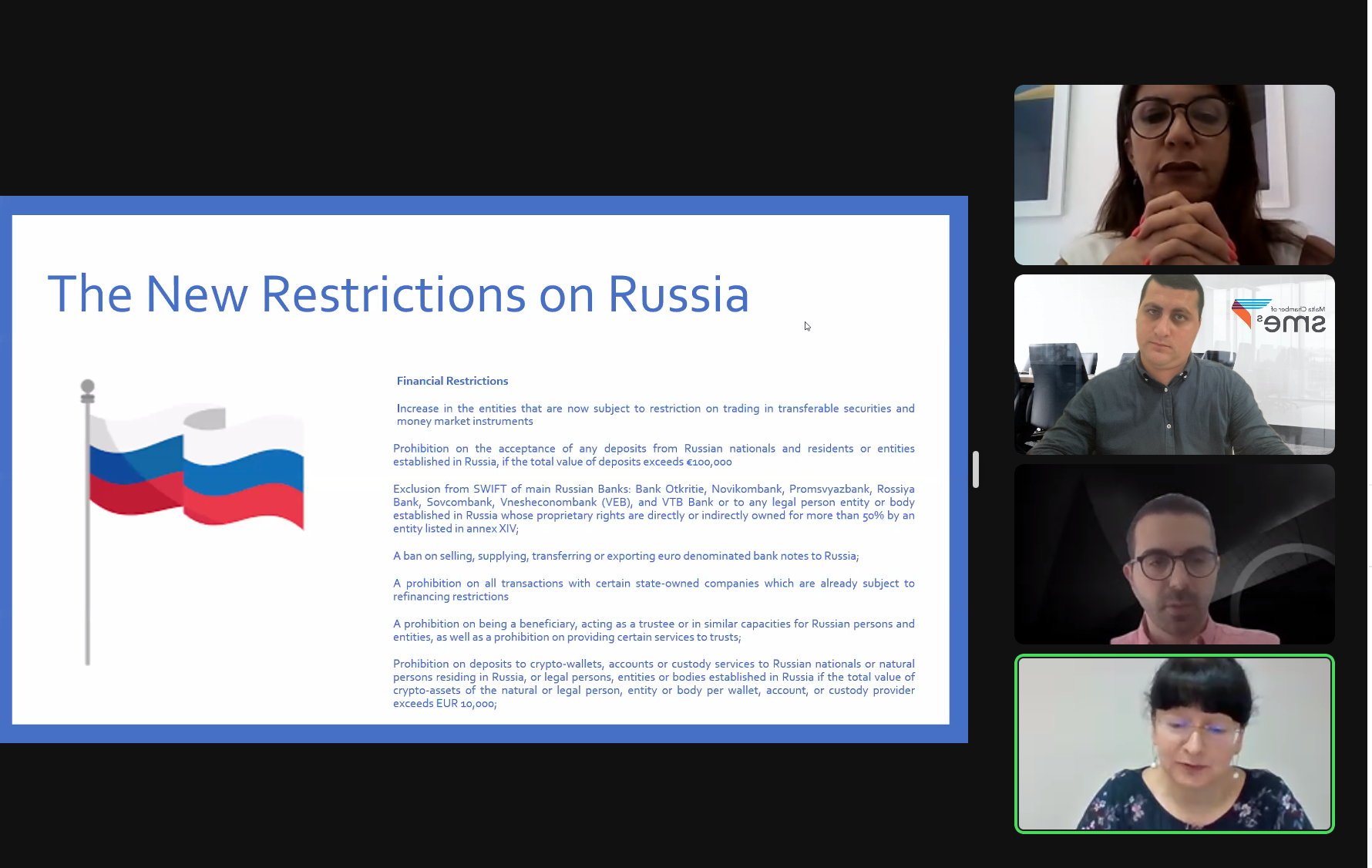 A record of 430 participants registered for the EU-Russia sanctions webinar organised by the Chamber of SMEs